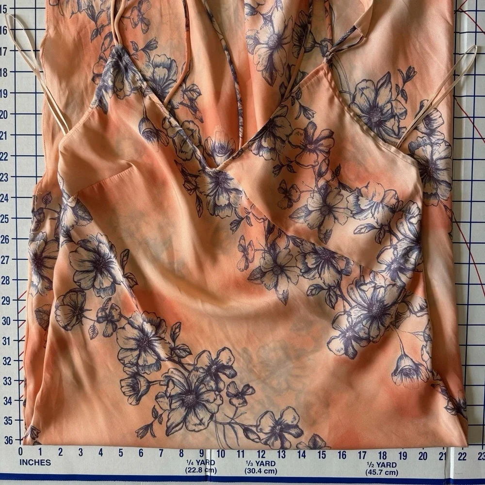 Intimately Free People Cassie Maxi Slip Dress Large Satin Peach Floral Backless - Picture 10 of 12
